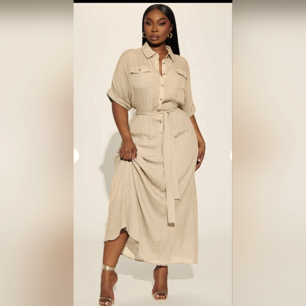 Fashion Nova Taupe Lucille Maxi Dress 1X